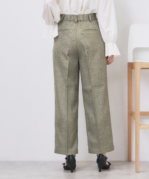 り*ご様 ROKU★パンツ★ツィード★ストレート あったか!ぬく盛り裏シャギーゆったりストレートパンツ(あったか