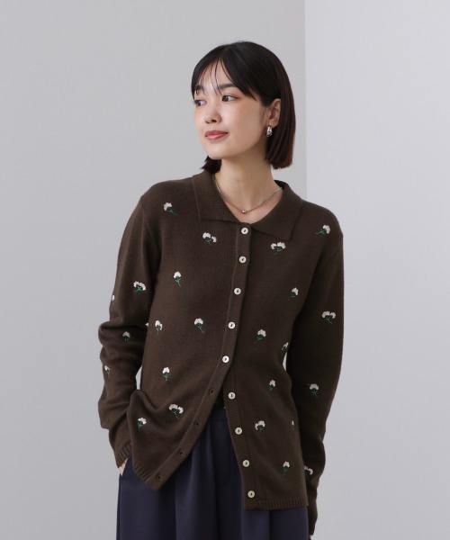 Bou Jeloud（ブージュルード）の「フラワー刺繍襟付きカーディガン（カーディガン/ボレロ・レディース・ネイビー/ブラウン・FREE）」の8枚目の写真