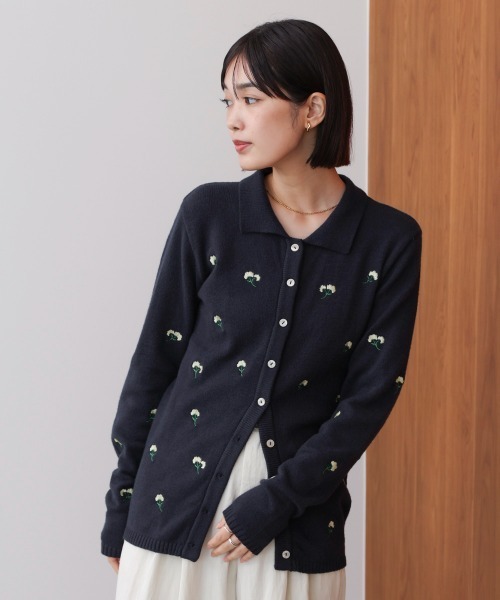 Bou Jeloud（ブージュルード）の「フラワー刺繍襟付きカーディガン（カーディガン/ボレロ・レディース・ネイビー/ブラウン・FREE）」の16枚目の写真