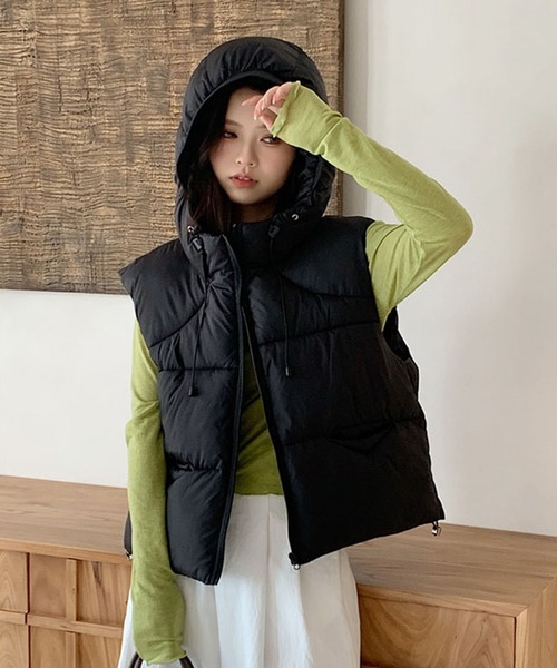 セール】フード付きドロスト中綿ベスト（ダウンベスト）｜Girly Doll