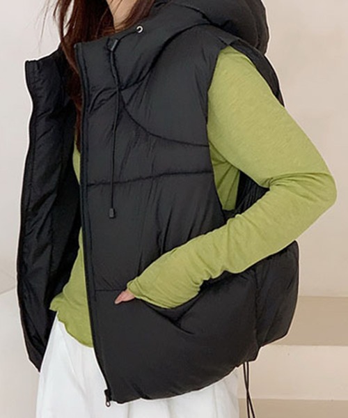 フード付きドロスト中綿ベスト（ダウンベスト）｜Girly Doll（ガーリー