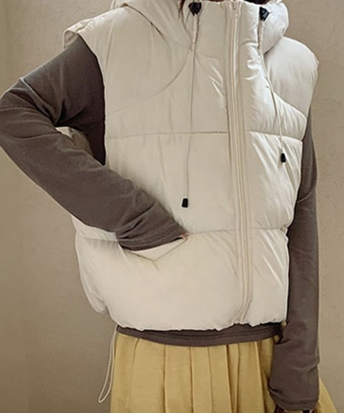 セール】フード付きドロスト中綿ベスト（ダウンベスト）｜Girly Doll
