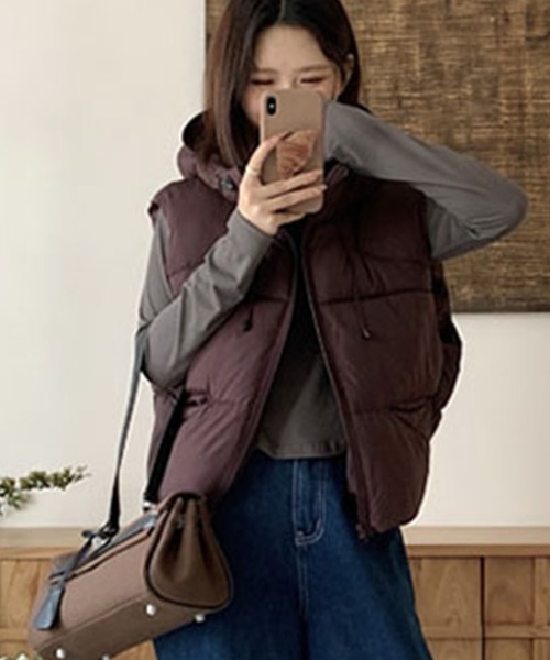 セール】フード付きドロスト中綿ベスト（ダウンベスト）｜Girly Doll