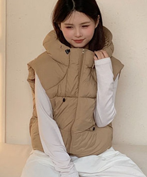 フード付きドロスト中綿ベスト（ダウンベスト）｜Girly Doll（ガーリー