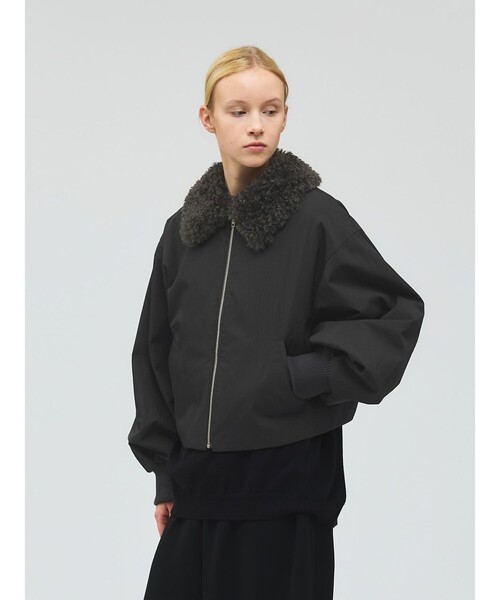 mizuiro ind ボア襟付きブラックジャケット セール】mizuiro ind ボアカラーショートジャケット（その他アウター