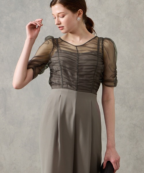 【新品未使用】AIMER ギャザーチュールパンツドレス モーブ ギャザーチュールオールインワンパンツパーティードレス（パンツドレス