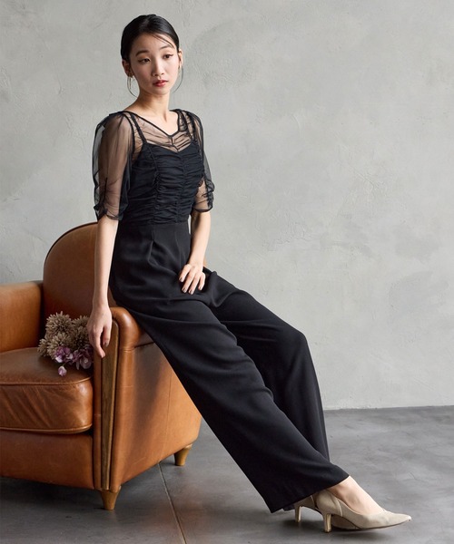 【新品未使用】AIMER ギャザーチュールパンツドレス モーブ 新品未使用】AIMER ギャザーチュールパンツドレス モーブ