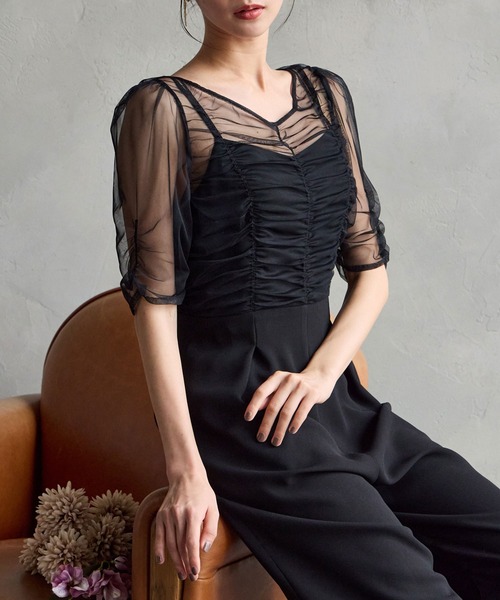 AIMER(エメ)の「ギャザーチュールオールインワンパンツパーティードレス 結婚式 お呼ばれ ドレス 20代 30代 40代(パンツドレス・レディース・グレー/ブラック/ブラウン・MEDIUM)」の11枚目の写真