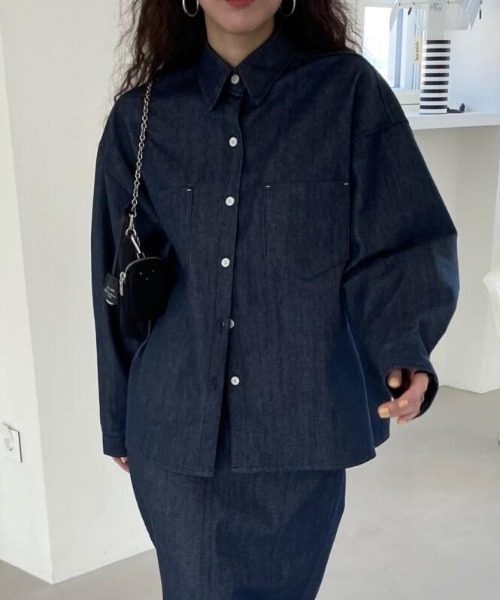 semplice(センプリチェ)の「デニムシャツスカートセット(セットアップ・レディース・ブラック/ブルー・F)」の15枚目の写真