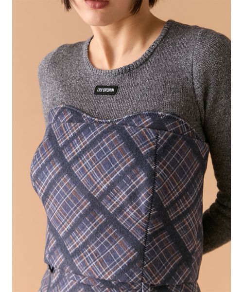 LILY BROWN（リリーブラウン）の「ウーリーチェックプリントビスチェ（その他トップス・レディース・グレイッシュベージュ/ネイビー/イエロー・1/0）」の11枚目の写真