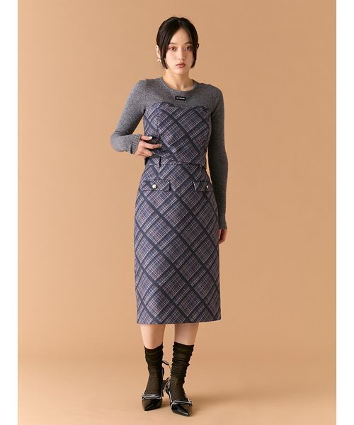 LILY BROWN（リリーブラウン）の「ウーリーチェックプリントビスチェ（その他トップス・レディース・グレイッシュベージュ/ネイビー/イエロー・1/0）」の15枚目の写真