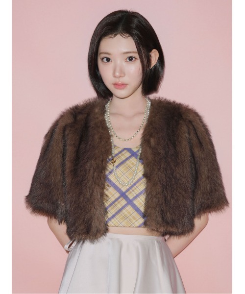 LILY BROWN（リリーブラウン）の「ウーリーチェックプリントビスチェ（その他トップス・レディース・グレイッシュベージュ/ネイビー/イエロー・1/0）」の3枚目の写真