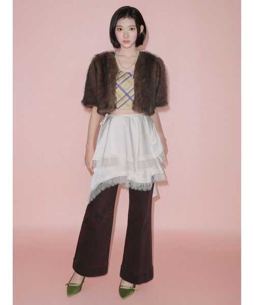 LILY BROWN（リリーブラウン）の「ウーリーチェックプリントビスチェ（その他トップス・レディース・グレイッシュベージュ/ネイビー/イエロー・1/0）」の4枚目の写真