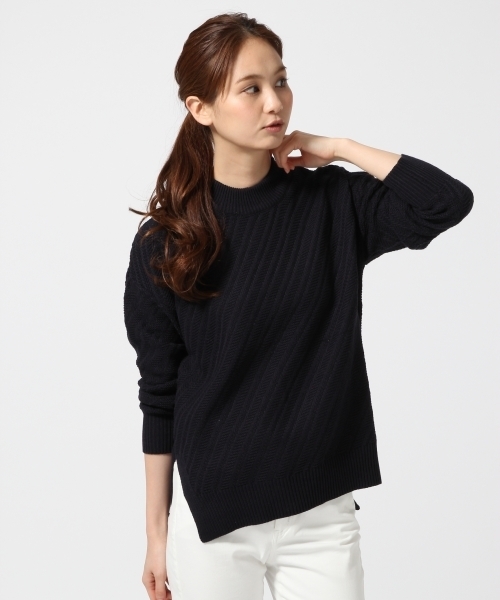 GLOBAL WORK（グローバルワーク）の「5ゲージナナメガラニットプルオーバー/705500（ニット/セーター・レディース・ライトブルー/グレー/ホワイト/ピンク/ネイビー・LARGE/SMALL/MEDIUM）」の4枚目の写真