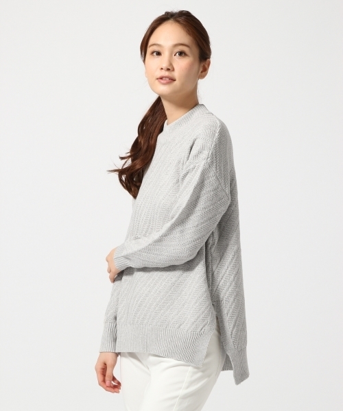 GLOBAL WORK（グローバルワーク）の「5ゲージナナメガラニットプルオーバー/705500（ニット/セーター・レディース・ライトブルー/グレー/ホワイト/ピンク/ネイビー・LARGE/SMALL/MEDIUM）」の3枚目の写真