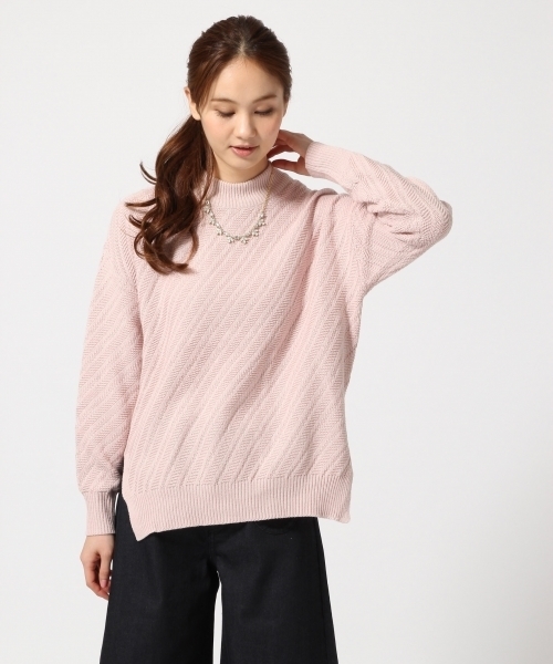 GLOBAL WORK（グローバルワーク）の「5ゲージナナメガラニットプルオーバー/705500（ニット/セーター・レディース・ライトブルー/グレー/ホワイト/ピンク/ネイビー・LARGE/SMALL/MEDIUM）」の5枚目の写真