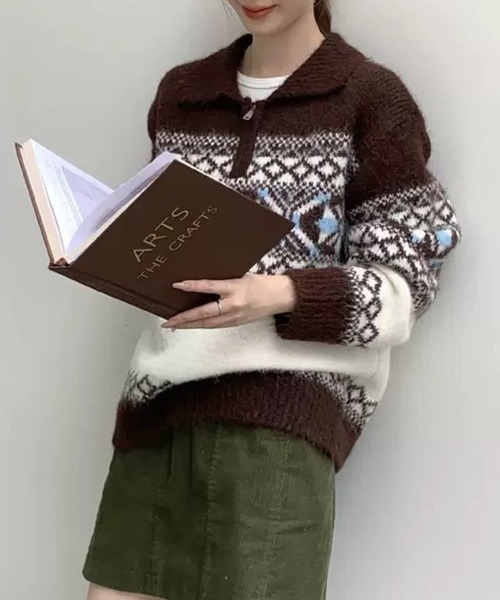 セール】【レトロムード漂うフェアアイル柄】ノルディック柄ハーフ