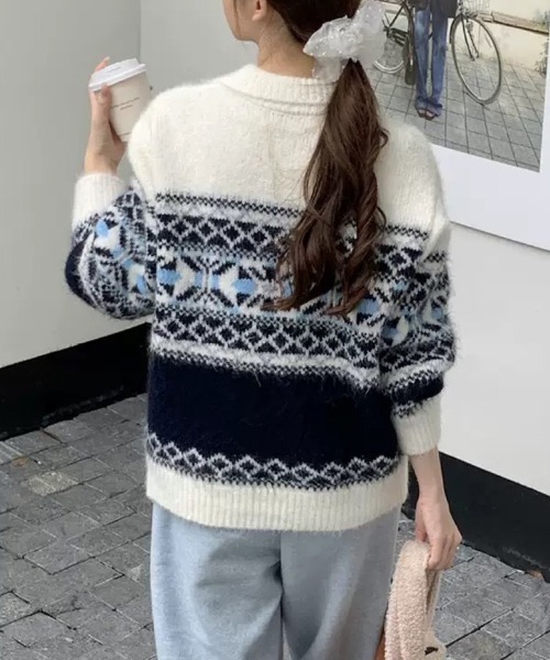 セール】【レトロムード漂うフェアアイル柄】ノルディック柄ハーフ