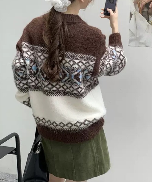 セール】【レトロムード漂うフェアアイル柄】ノルディック柄ハーフ