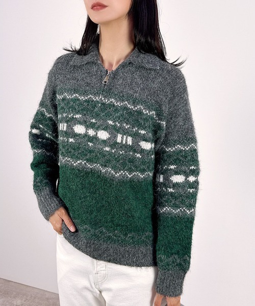 セール】【レトロムード漂うフェアアイル柄】ノルディック柄ハーフ