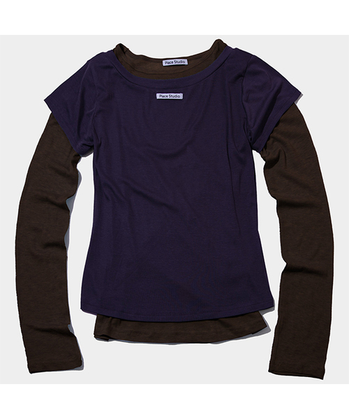 PLACE STUDIO（プレイススタジオ）の「オールインワンアシンメトリーダブル配色レイヤードロングスリーブTシャツセット_2COLOR（Tシャツ/カットソー・レディース・パープル/ブラック/チャコールグレー・FREE）」の3枚目の写真