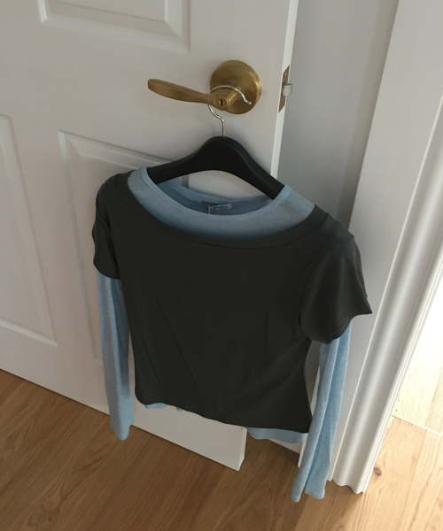 PLACE STUDIO（プレイススタジオ）の「オールインワンアシンメトリーダブル配色レイヤードロングスリーブTシャツセット_2COLOR（Tシャツ/カットソー・レディース・パープル/ブラック/チャコールグレー・FREE）」の11枚目の写真