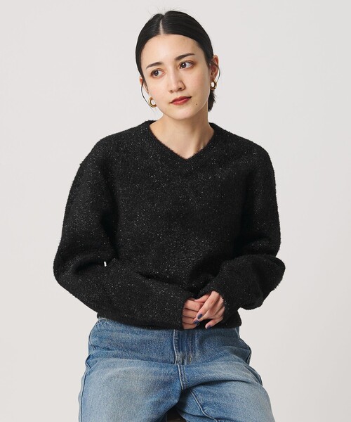 セール】ラメフェザー Vネックニットプルオーバー（ニット/セーター