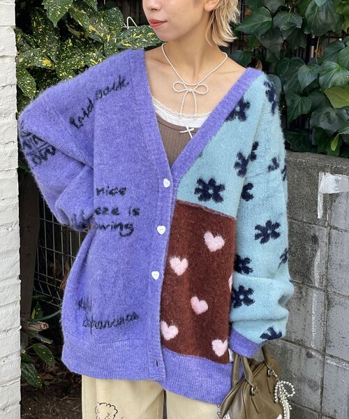 HELLO.SANFRANCISCO（ハローサンフランシスコ）の「【HELLO.SANFRANCISCO/ハローサンフランシスコ】ジャガードドッキングハート釦カーデ（カーディガン/ボレロ・レディース・パープル/ピンク/オフホワイト・ONE SIZE）」の11枚目の写真