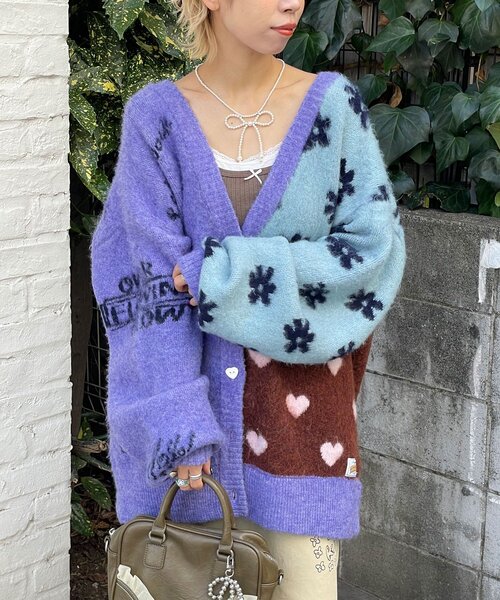 HELLO.SANFRANCISCO（ハローサンフランシスコ）の「【HELLO.SANFRANCISCO/ハローサンフランシスコ】ジャガードドッキングハート釦カーデ（カーディガン/ボレロ・レディース・パープル/ピンク/オフホワイト・ONE SIZE）」の13枚目の写真