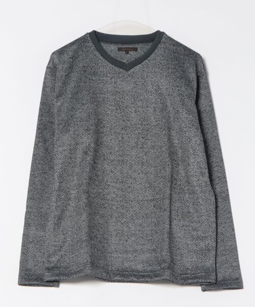 m.f.editorial(エムエフエディトリアル)の「【裏起毛】m.f.エディトリアルメンズ ヘリンボン 浅Vネック長袖Tシャツ(Tシャツ/カットソー・メンズ・グレー系その他2/ネイビー・MEDIUM/X-LARGE/LARGE)」の4枚目の写真