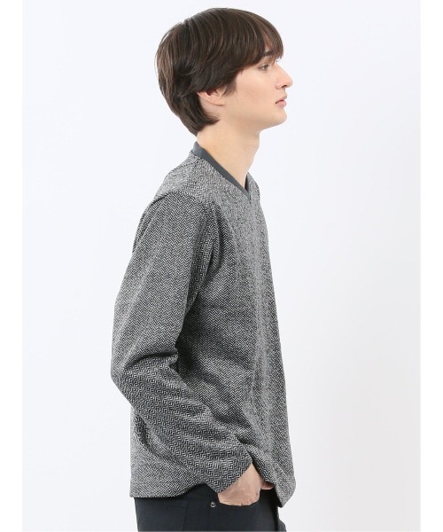 m.f.editorial(エムエフエディトリアル)の「【裏起毛】m.f.エディトリアルメンズ ヘリンボン 浅Vネック長袖Tシャツ(Tシャツ/カットソー・メンズ・グレー系その他2/ネイビー・MEDIUM/X-LARGE/LARGE)」の12枚目の写真