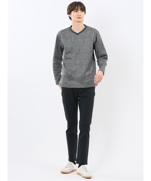 m.f.editorial(エムエフエディトリアル)の「【裏起毛】m.f.エディトリアルメンズ ヘリンボン 浅Vネック長袖Tシャツ(Tシャツ/カットソー・メンズ・グレー系その他2/ネイビー・MEDIUM/X-LARGE/LARGE)」の13枚目の写真
