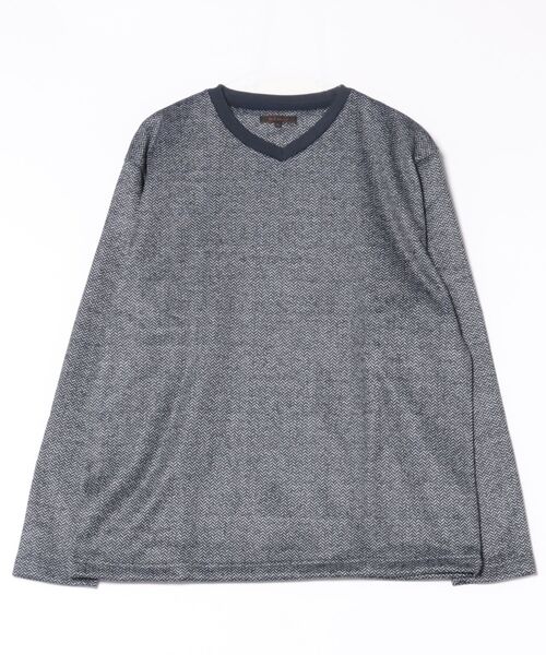 m.f.editorial(エムエフエディトリアル)の「【裏起毛】m.f.エディトリアルメンズ ヘリンボン 浅Vネック長袖Tシャツ(Tシャツ/カットソー・メンズ・グレー系その他2/ネイビー・MEDIUM/X-LARGE/LARGE)」の14枚目の写真