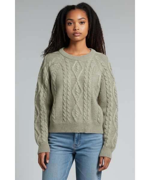BORN SLIPPY(ボーンスリッピー)の「Soft Wool Cable Knit Sweater (Green)(ニット/セーター・レディース・その他・FREE)」の2枚目の写真