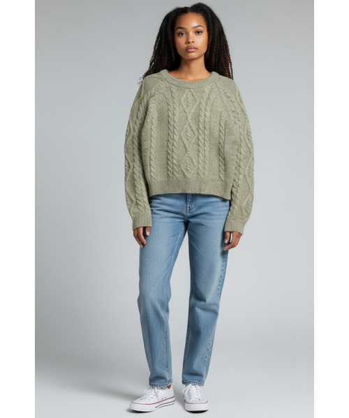 BORN SLIPPY(ボーンスリッピー)の「Soft Wool Cable Knit Sweater (Green)(ニット/セーター・レディース・その他・FREE)」の4枚目の写真