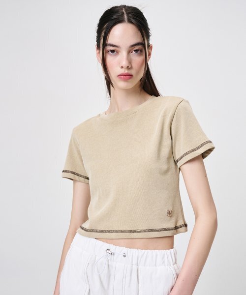 ETMON(エトモン)の「Pigment Stitch Detail T-Shirt, Khaki(Tシャツ/カットソー・レディース・その他・FREE)」の2枚目の写真