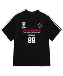 ツートンユニフォームロゴオーバーサイズ半袖Tシャツ (VS0055) ブラック/レッド