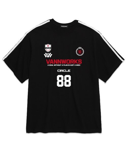 VANNWORKS(バンワークス)の「ツートンユニフォームロゴオーバーサイズ半袖Tシャツ (VS0055) ブラック/レッド(Tシャツ/カットソー・レディース・その他・LARGE/MEDIUM/SMALL/X-LARGE)」の1枚目の写真