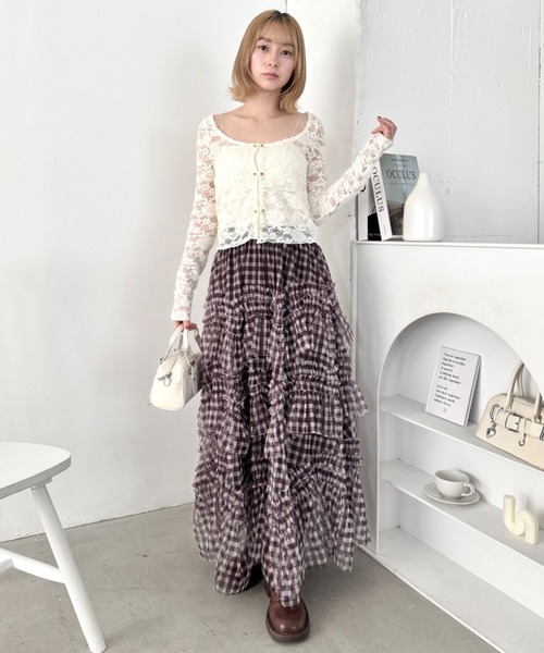 Loueme(ルエム)の「ギンガムチェックフリルチュールスカート(スカート・レディース・ピンク/ブラウン/ブルー/ブラック・FREE)」の19枚目の写真
