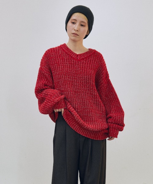 lit(リット)の「Mix Yarn Vneck Knit(ニット/セーター・レディース・レッド/ベージュ系その他/チャコールグレー・FREE)」の15枚目の写真