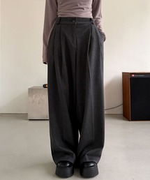 ウールライク ピンタック ワイド スラックス