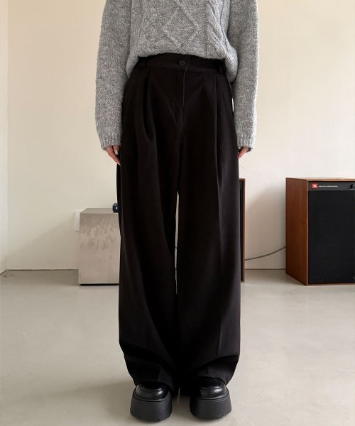 ウールライク ピンタック ワイド スラックス（スラックス）｜4INT