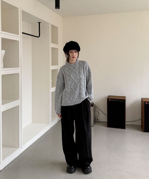 4INT.(フォイント)の「ウールライク ピンタック ワイド スラックス(スラックス・レディース・チャコール/ブラック・S/M/L)」の3枚目の写真