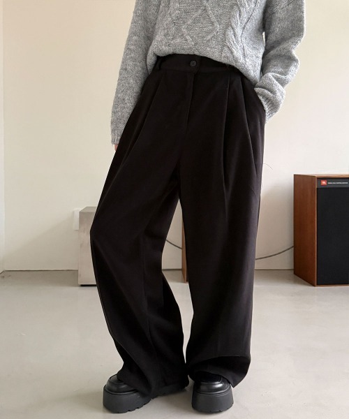 4INT.(フォイント)の「ウールライク ピンタック ワイド スラックス(スラックス・レディース・チャコール/ブラック・S/M/L)」の7枚目の写真