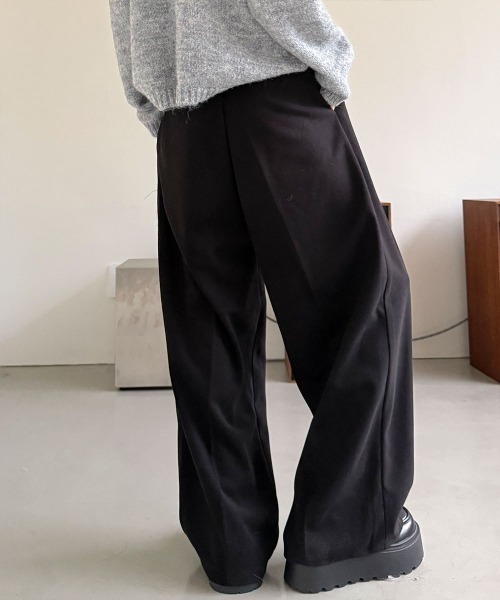 4INT.(フォイント)の「ウールライク ピンタック ワイド スラックス(スラックス・レディース・チャコール/ブラック・S/M/L)」の8枚目の写真