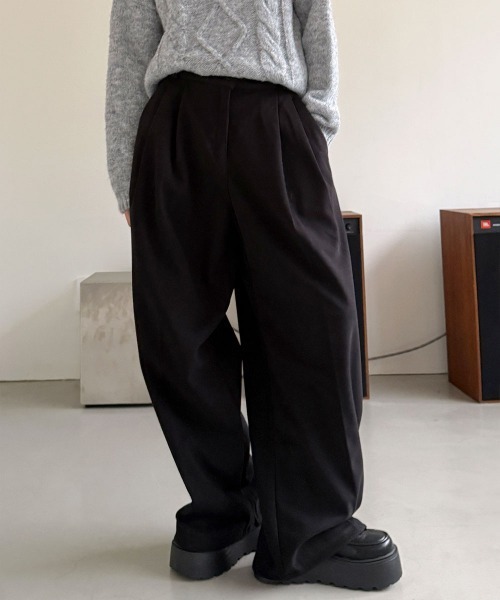 4INT.(フォイント)の「ウールライク ピンタック ワイド スラックス(スラックス・レディース・チャコール/ブラック・S/M/L)」の9枚目の写真