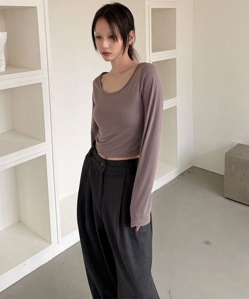 4INT.(フォイント)の「ウールライク ピンタック ワイド スラックス(スラックス・レディース・チャコール/ブラック・S/M/L)」の14枚目の写真