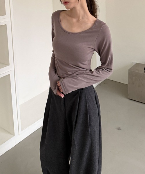4INT.(フォイント)の「ウールライク ピンタック ワイド スラックス(スラックス・レディース・チャコール/ブラック・S/M/L)」の15枚目の写真