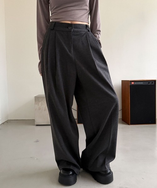4INT.(フォイント)の「ウールライク ピンタック ワイド スラックス(スラックス・レディース・チャコール/ブラック・S/M/L)」の16枚目の写真