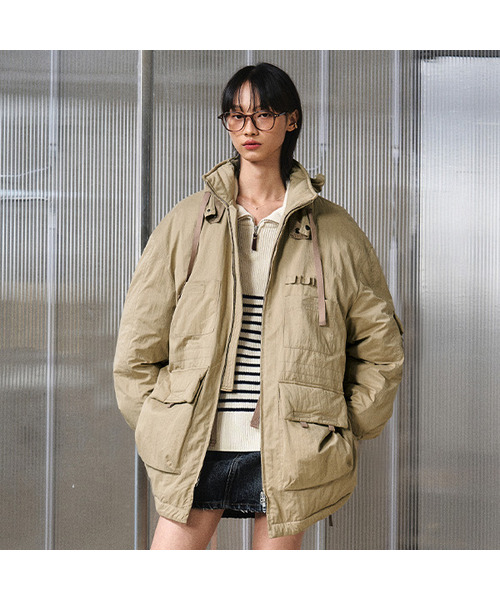   ベージュ ダウンジャケット L 日本製/高品質ダウン】BOX DOWN JACKET ダウンジャケット / KWD